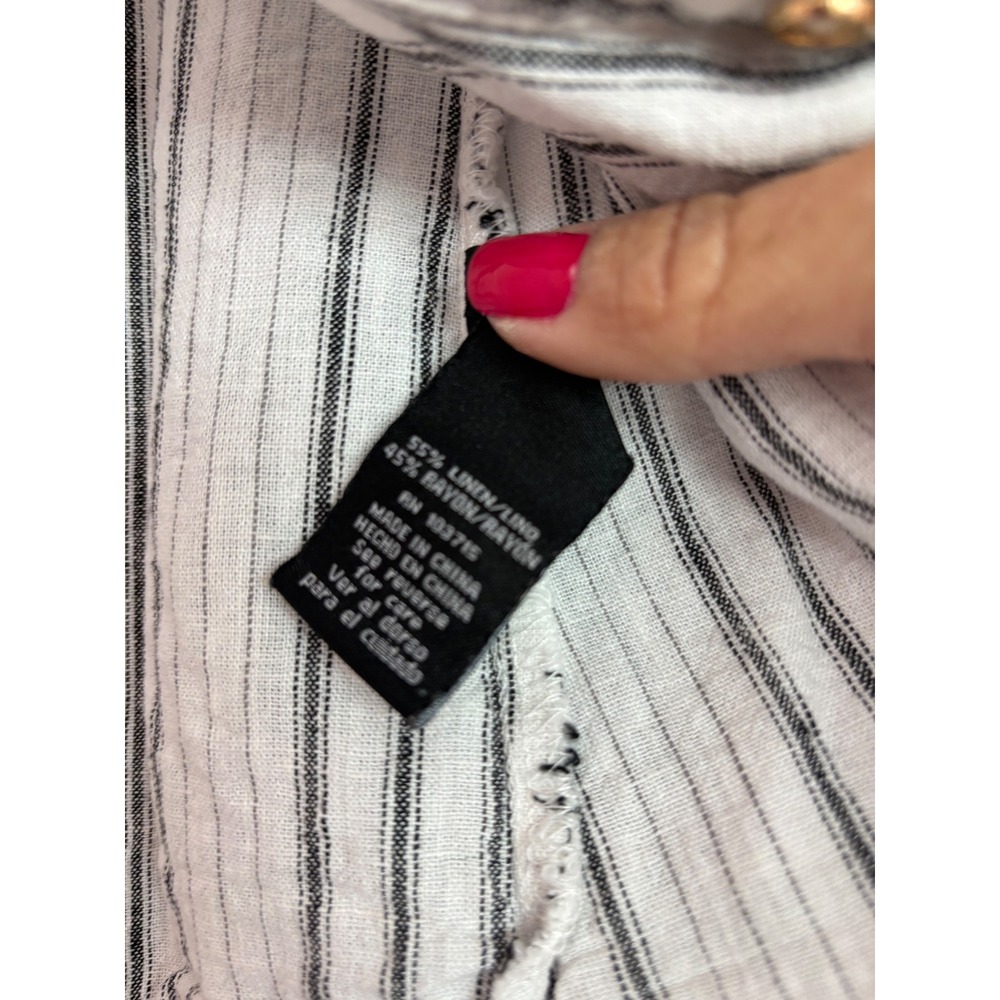 Zac & Rachel Womens Linen Blend Striped Button Down Blouse White Black Small - Picture 5 of 6